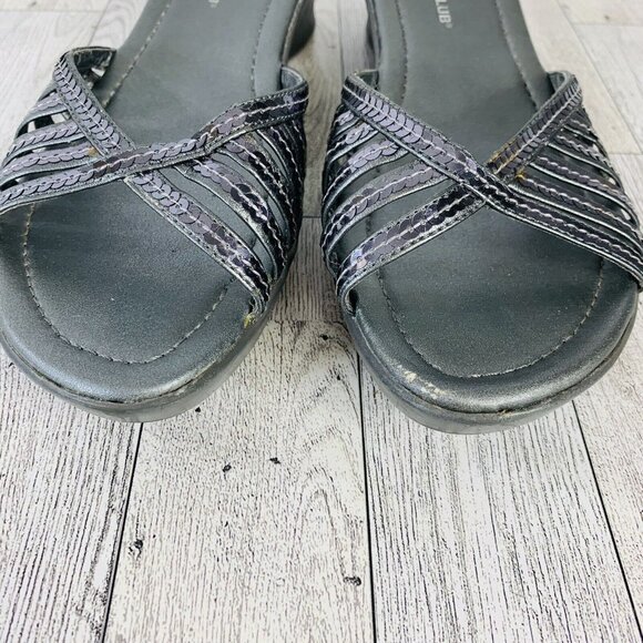 Montego Bay Club Silver Sandals Sequin Wedge Slip On Womens 7 Wedge Strappy Shoe - Picture 10 of 14